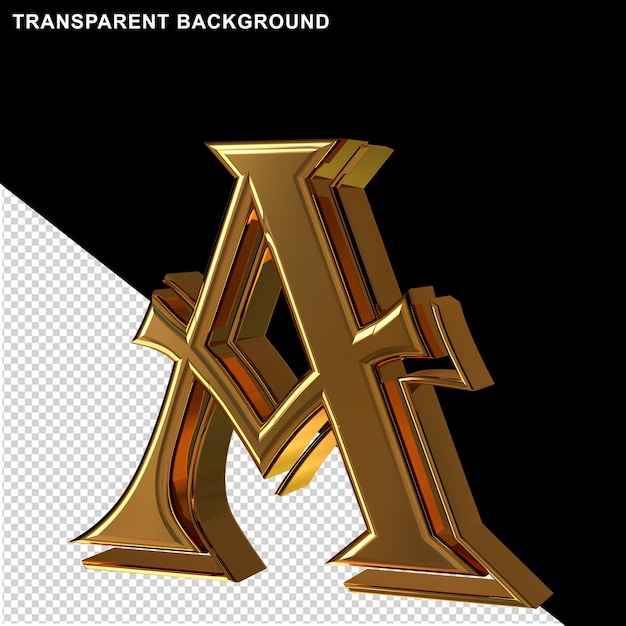 Gold letters view from right.3d letter a