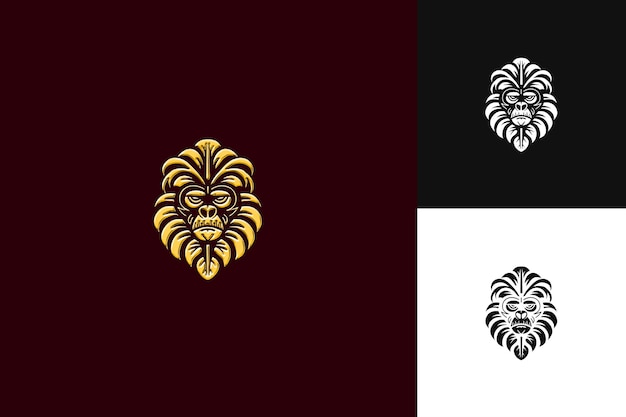 PSD a gold lion head and a black background with a gold crown