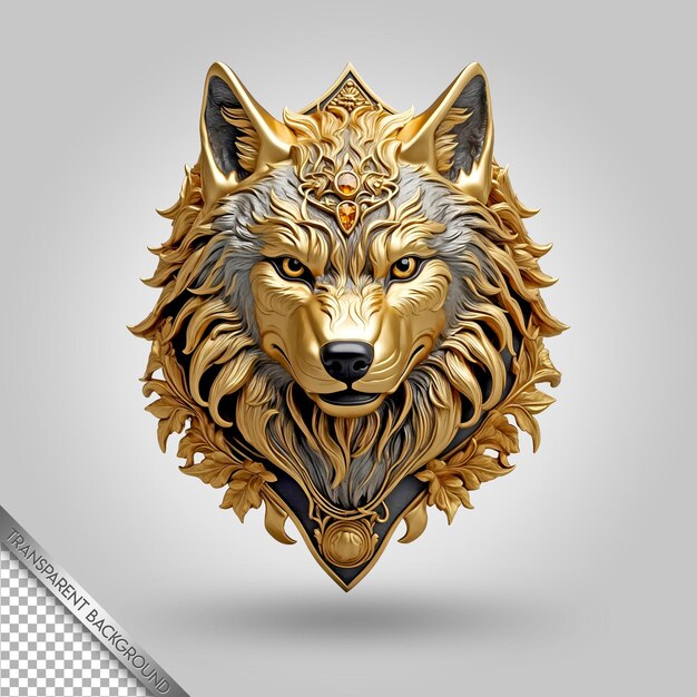 PSD a gold lion head with a crown on it