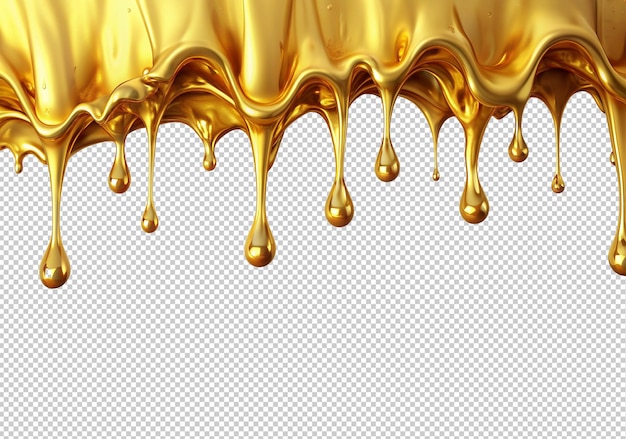 PSD gold liquid dripping isolated on transparent background