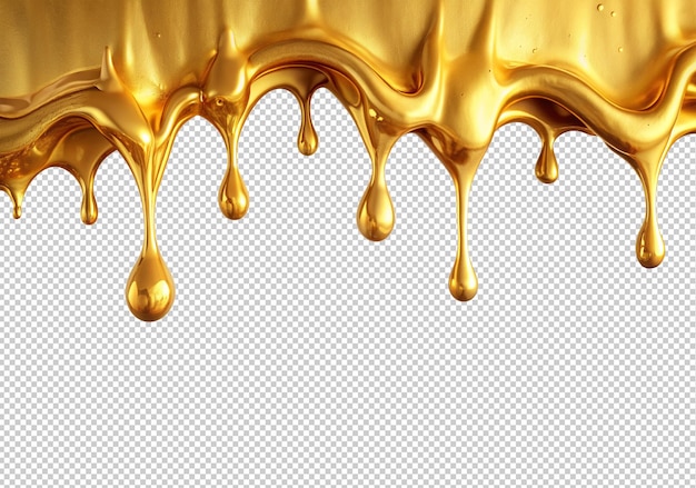 PSD gold liquid dripping isolated on transparent background