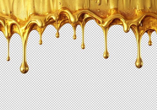 PSD gold liquid dripping isolated on transparent background