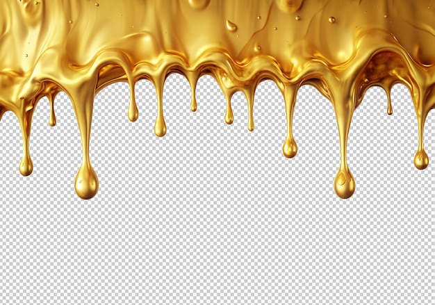 PSD gold liquid dripping isolated on transparent background