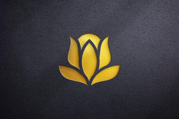 Gold Logo Mockup with Press Effect on Dark Texture Background