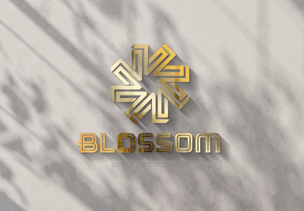 Gold logo on sunny wall with 3D glossy effect Mockup