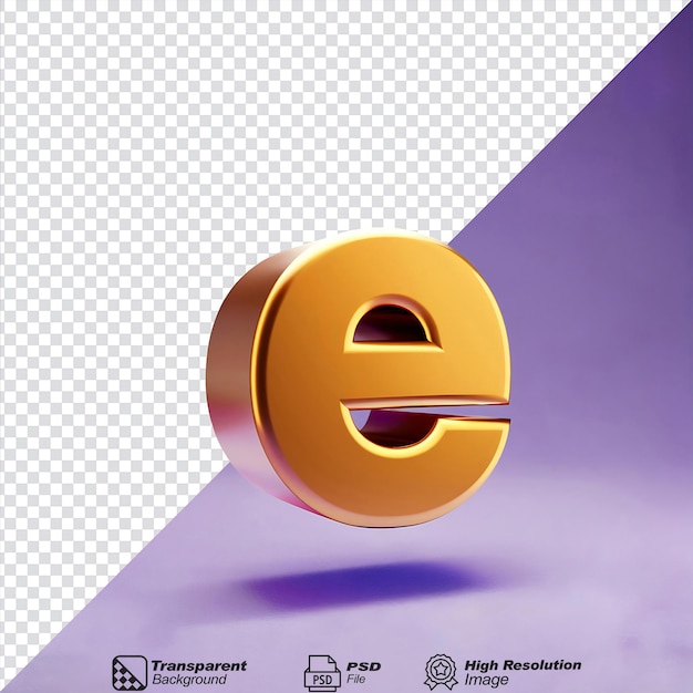 PSD gold lowercase letter e isolated on transparent background