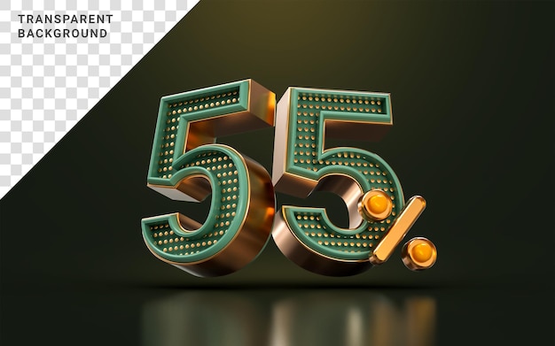 gold luxury 55 percent of number discount template background 3d render concept for sale promotion