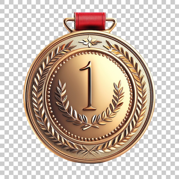 Gold medal with laurel wreath on a transparent background