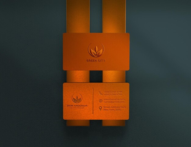 Gold metal logo on business card mockup