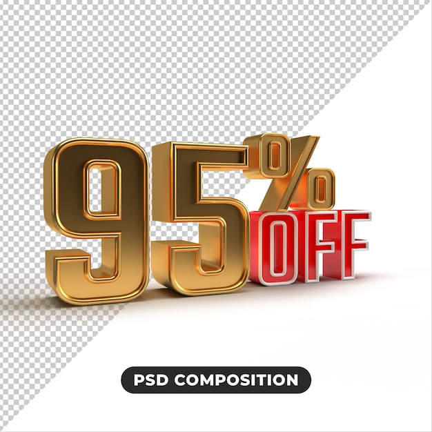 Gold metallic glossy number 95 percent off 3d rendering