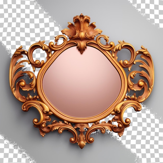 a gold mirror with a pink background and a gold frame.