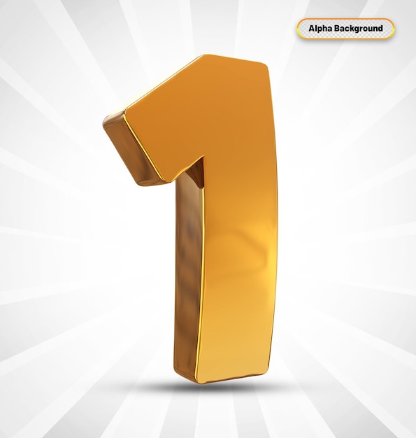 Gold number 1 3d rendering luxury