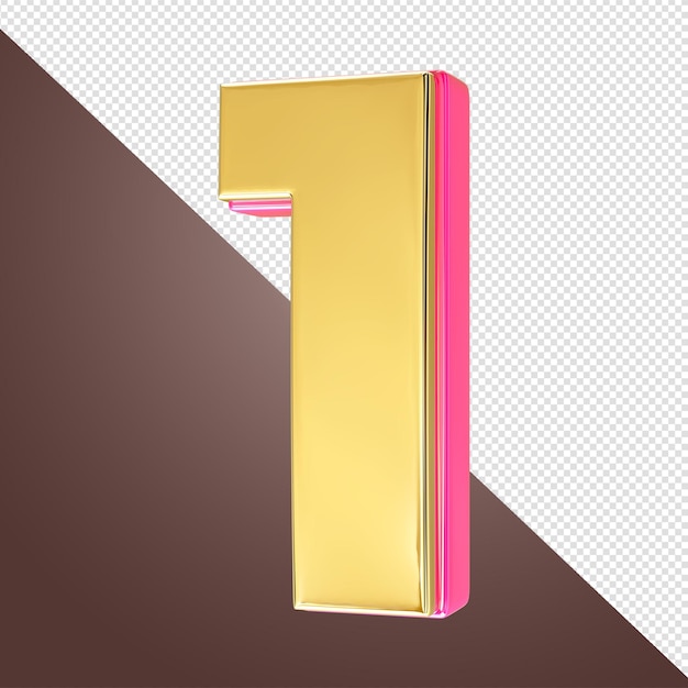 A gold number 1 with a pink border and a brown background.