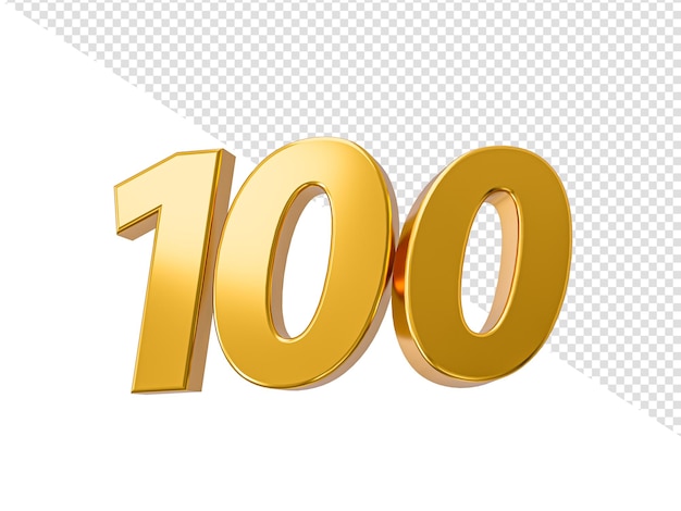 PSD gold number 100 hundred isolated background shiny 3d number made of gold 3d illustration