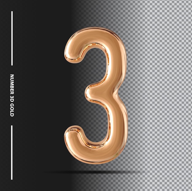 Gold Number 3 3d luxury element