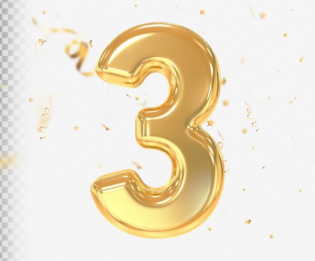 Gold Number 3 3d Rendering Luxury