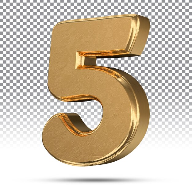 PSD a gold number 5 with a transparency background