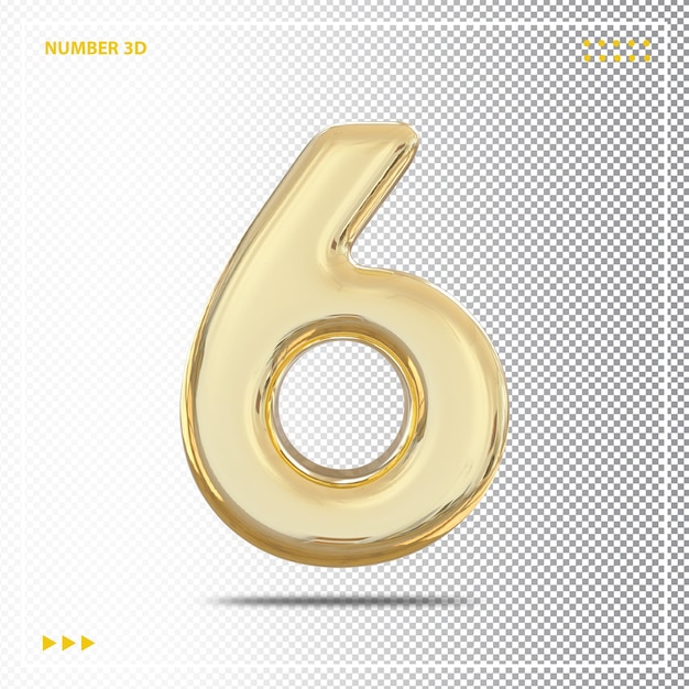 Gold Number 6 3d luxury element