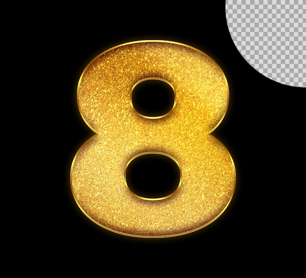 PSD gold number 8 on a black background