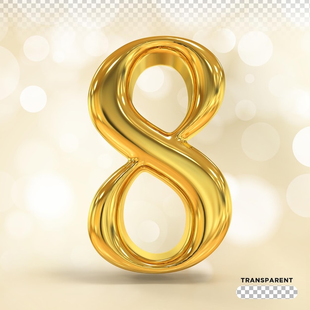 Gold number 8 luxury 3d render