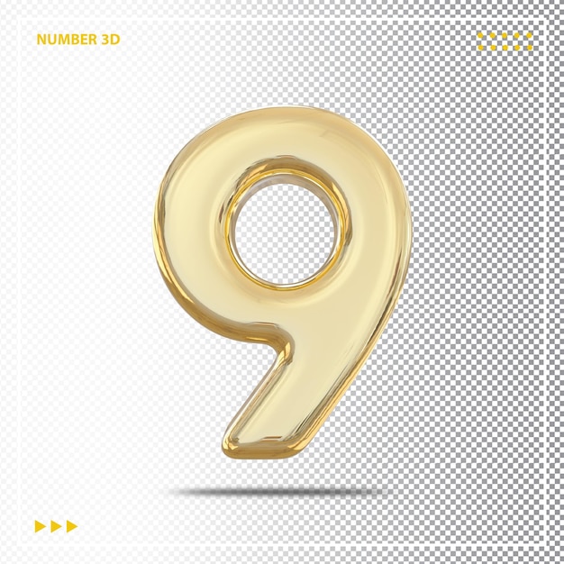 Gold Number 9 3d luxury element