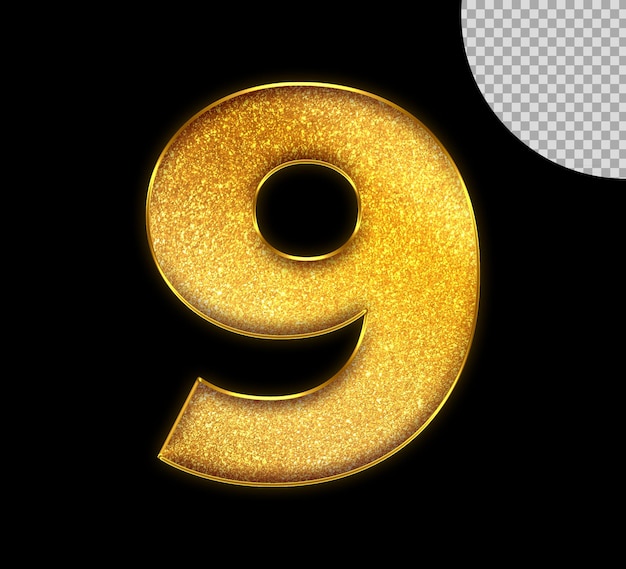 PSD gold number 9 on a black background