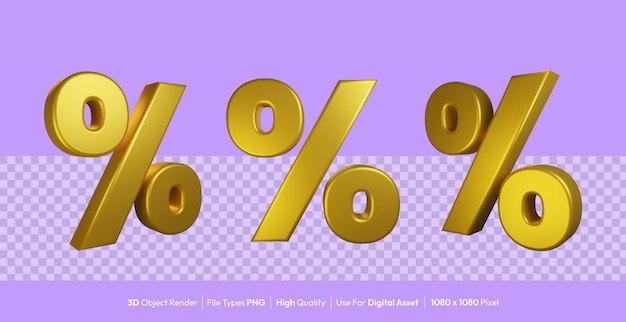 Gold percent isolated 3d render illustration