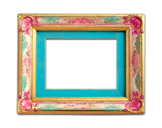 Gold picture frame blue border psd