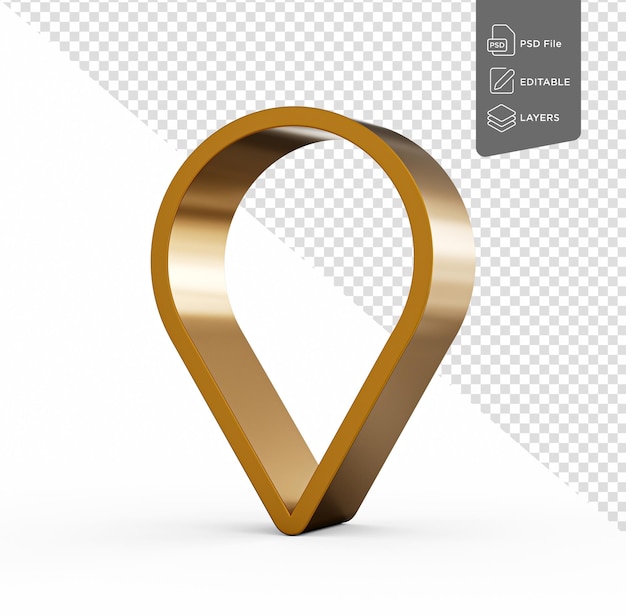 Gold Pointer Icon Location symbol Gps travel navigation place position concept 3d Illustration