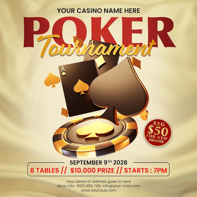 Gold Poker Tournament Casino Online Social Media Post Invitation Template