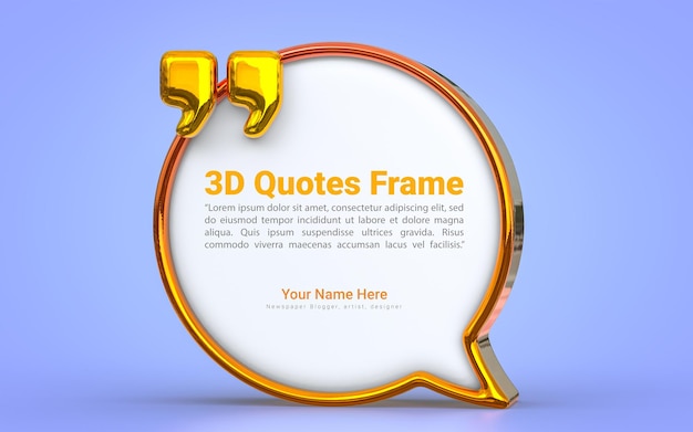 gold Quote box frame empty space blogging template on blue background 3d render concept for texting