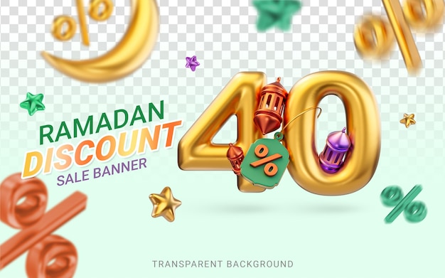 gold realistic 40 percent discount Ramadan and Eid super sale offer banner template design 3d render