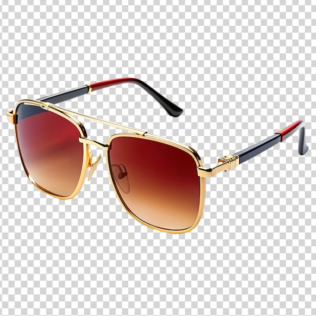 Gold and red sunglasses on transparent background