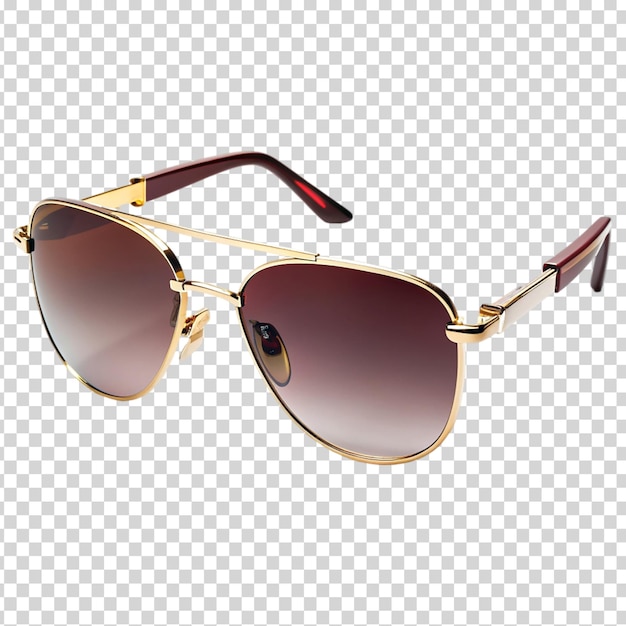 Gold and red sunglasses on transparent background