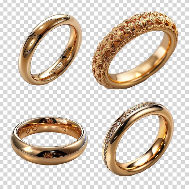 PSD gold ring png set isolated on transparent background