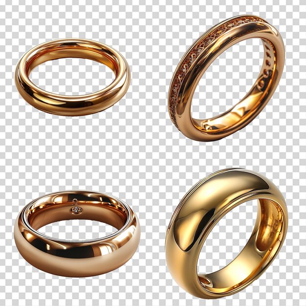 PSD gold ring png set isolated on transparent background