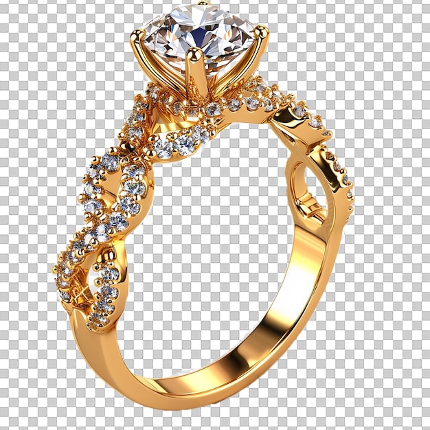 A gold ring with diamonds and diamonds on a Transparent background