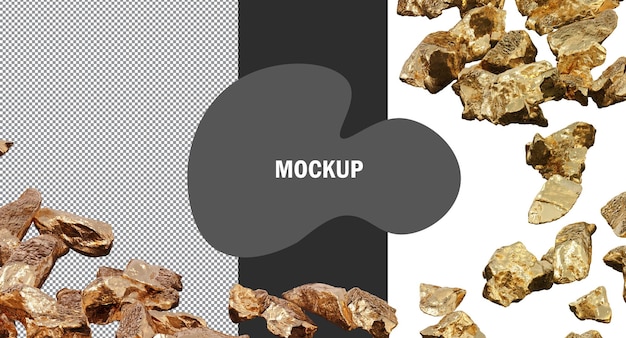 Gold rocks scatter clipping path, gold stones isolated, raw glod