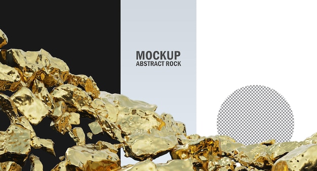 Gold rocks and silver rocks isolated, Metallic gold and silver clipping path, Raw gold and silver