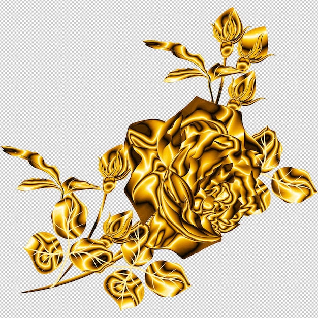 PSD a gold rose is surrounded by gold roses