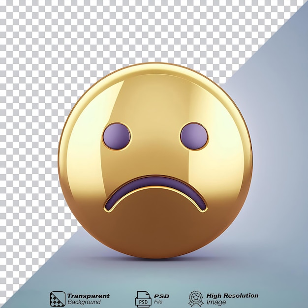 Gold Sad Emoji Icon isolated on transparent background