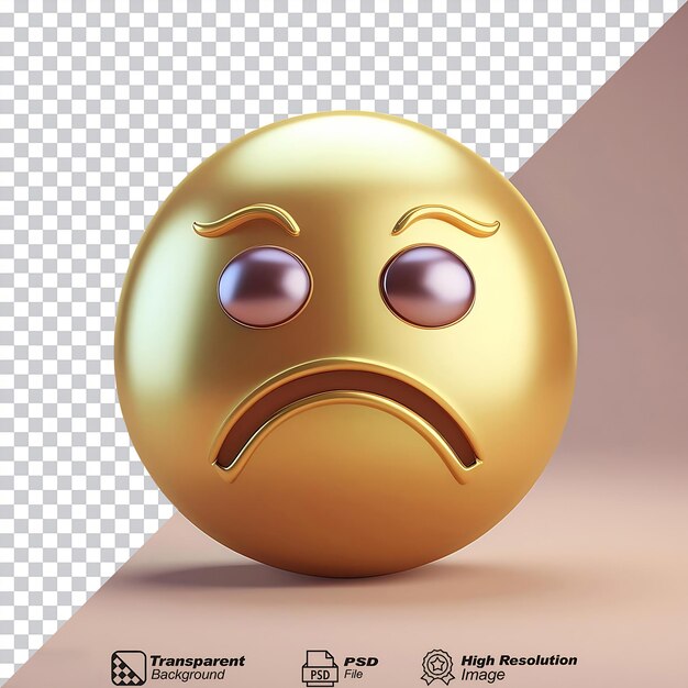 Gold Sad Emoji Icon isolated on transparent background