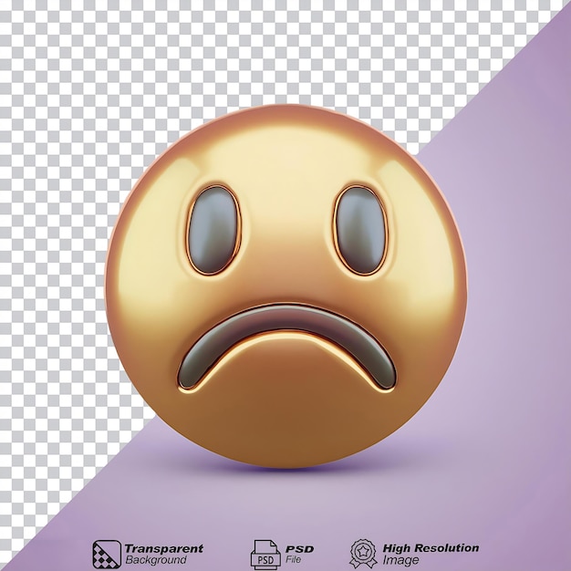 Gold Sad Emoji Icon isolated on transparent background