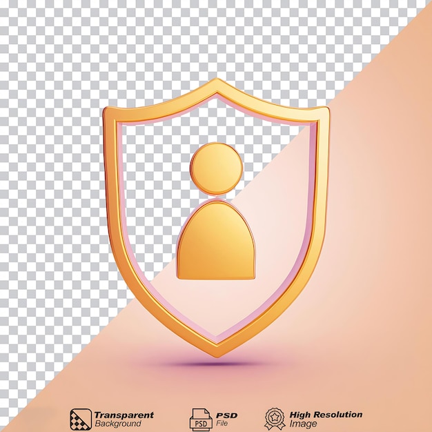 PSD gold secure person shield icon isolated on transparent background