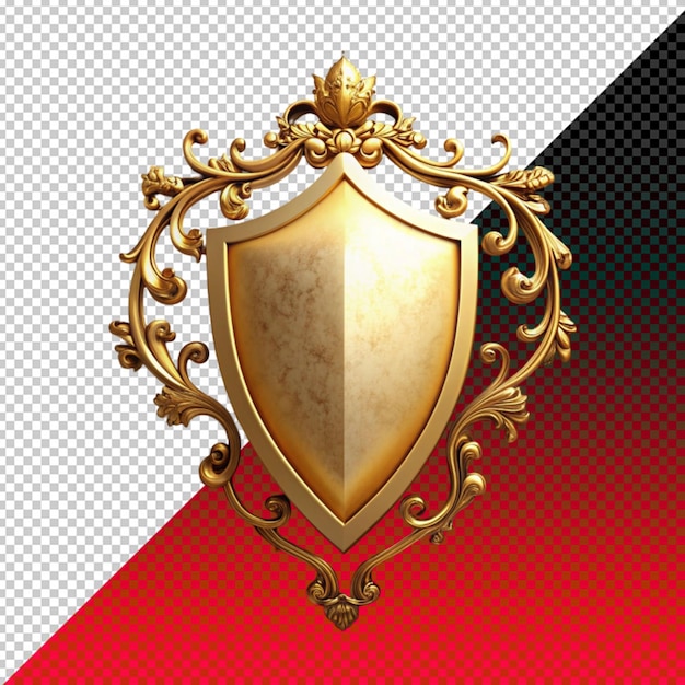 gold shield with ornate border on transperent background