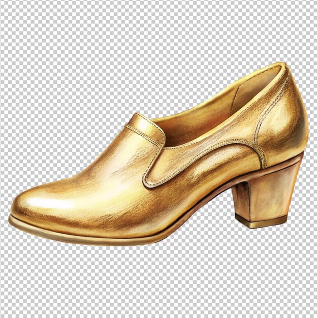 a gold shoes on white background