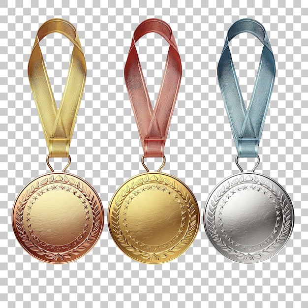 Gold silver and bronze medals isolated on transparent background