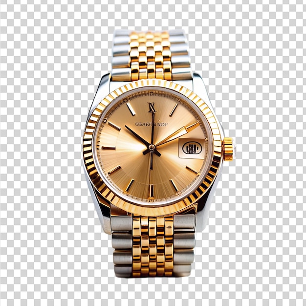 PSD gold and silver watch with a gold face and a silver band on transparent background