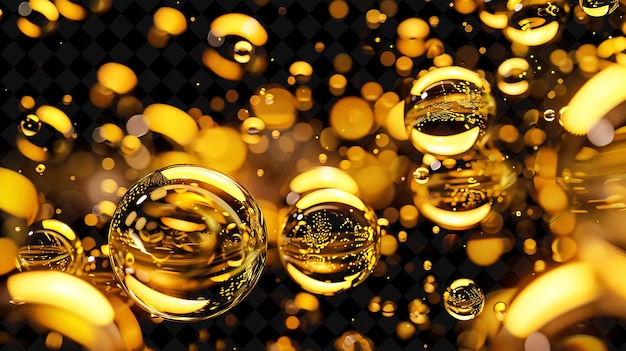 gold soap bubbles in a glass container with a black background