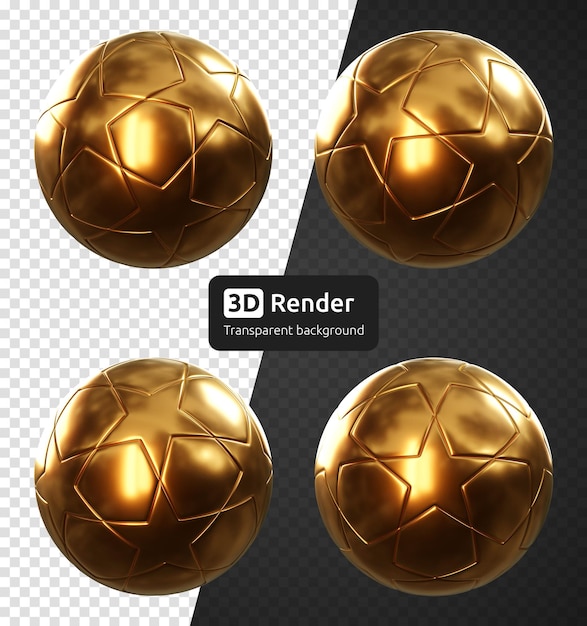 Gold soccer ball with stars isolated 3d render